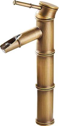 24x7eMall by 24x7 eMall Bamboo Single Lever Basin Mixer 30 Cms Height Table Mounted with 2 Braided Connection Pipes Bamboo Basin Tap hot And Cold Pillar Tap Faucet