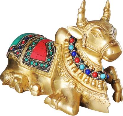 Brass Gift Center Nandi Bull Brass Statue With Natural Brass Finish Decorative Showpiece  -  12.7 cm