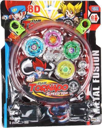 OBLETTER New Branded 4 Beyblade Set With Ripchord Launcher And Assemble Tool (Multicolor)