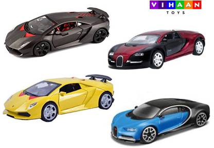 Cutoi Super Racing Car Set Of 4, 2 Lamborghini & 2 Bugatti Car, Pull Back Car