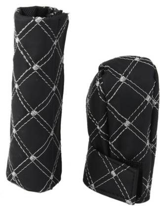 Power Up Pu Leather Gear Shift Knob and Handbrake Cover Set Black and White Vehicle Tool Kit