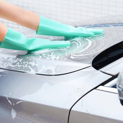 Flavo Magic Silicone Dish Washing Gloves, Silicon Cleaning Gloves Wet and Dry Glove