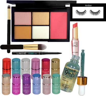 Amber Eyelashes, Nars makeup palette, mirror nail polish (pack of 12), eyeconic kajal