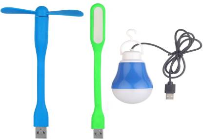 Flipkart SmartBuy Combo of Flexible & Portable USB Wire Bulb, Twin-Blade USB Fan, Led Light