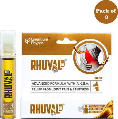 ESSENTIUM PHYGEN Rhuval Oil 100% Natural Pain Relief Massage Oil for Joints, Muscles and Stiffness with Advanced A.K.B.A Formula, 10ml - Pack of 3 Liquid