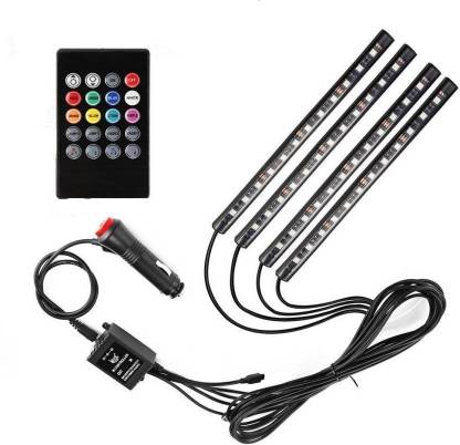 PRTEK LED Strip Light for Car,12 Inch 8 Color Car Interior Light Decoration Atmosphere Neon Light Strip Under Dash Light Kit with Sound Active Function Wireless Remote Control Car Fancy Lights (Multicolor) Car Fancy Lights