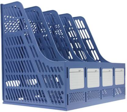 ATOOZED 4 Compartments Plastic Multi Function Plastic Storage Hanger 4 Section Divider File Paper Magazine Rack Holder Office Home Desktop Book Box Bookshelf