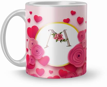 Earnam Letter M Alphabet Gift For Boyfriend Birthday 320Ml Multicolor (Mug2322) Ceramic Coffee Mug