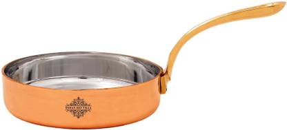 IndianArtVilla Copper Serving pan With Tin Lining , Tableware 4.8" Inch, Brown Curry Pan 12 cm diameter with Lid 0.32 L capacity