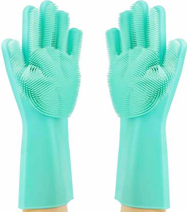 KITCHENGRAM Dishwashing Gloves With Scrubber Wet and Dry Glove