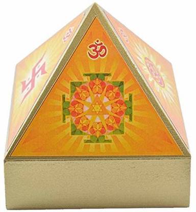 Shubh Sanket Vastu Wooden Pyramid Wish Cash Box Yantra Stickers Home, Office, Temple 10x10x11.5 Cm Decorative Showpiece  -  10 cm