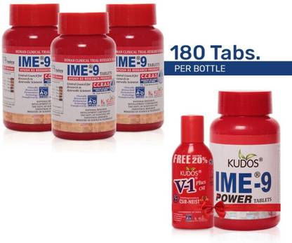 Kudos Ayurveda Ime-9 Tablets (3 Months Pack) with Free ime-9 power (1 bottle) & v-1 plus oil