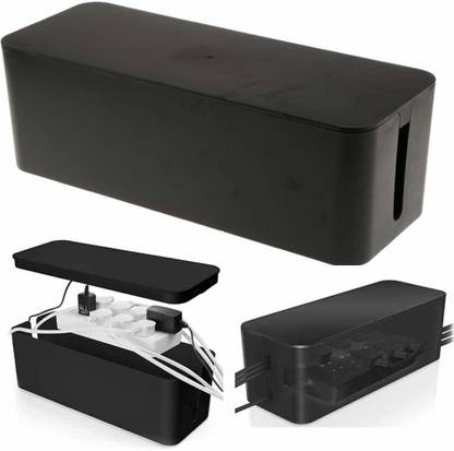 Techtest 1 Compartments Plastic Cable Management Box Desk Table Power Socket Wire Tidy Storage Organizer Phone Sundries Holder (black)