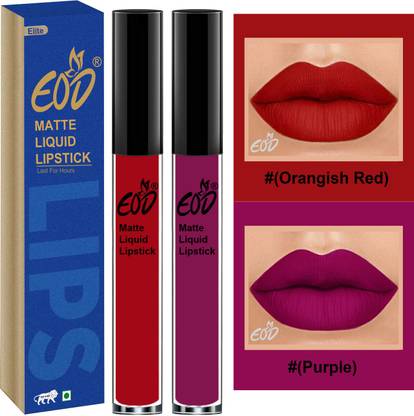 EOD Elite Collection Long Lasting Waterproof 100% Vegan Made in India Matte Liquid Lipstick Combo of 2 Lip Gloss Set no 105