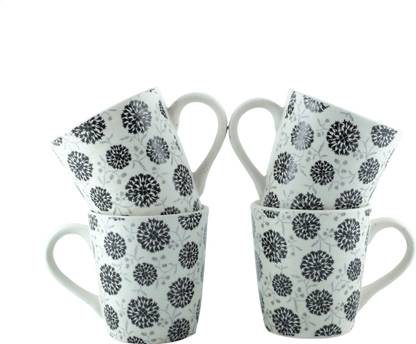 Tashveen Articles Handcrafted Matte Finish Decal Stoneware White and Black Ceramic Coffee Mug