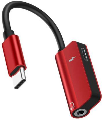LIFEMUSIC Red 2 In 1 USB Type C Output to 3.5mm Audio & Charging Input Adapter Phone Converter