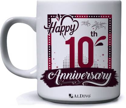 alDivo Gift Happy 10th Anniversary Printed Ceramic Coffee Mug