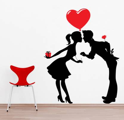 Decoration Designs 57 cm Cute couple pic Wall Stickers for Living Room Leaves Falling Sofa TV Background Better Life Quote Self Adhesive Sticker