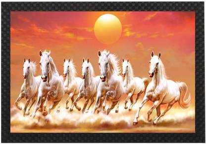 1A Art Street (7)Seven Lucky Horses Framed Uv Vastu Painting Oil 13.5 inch x 19.5 inch Painting