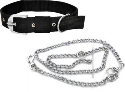 UDAK COMBO OF BLACK DOG COLLAR WITH DOG CHAIN Dog Collar & Chain Dog Collar & Chain