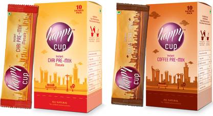 HAPPY CUPS 1 Pack Coffee Instant Premix & 1 Pack Masala Instant Chai () Assorted Masala Tea Box