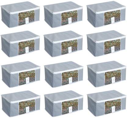 HomeStrap Home Storage Non-Woven Saree Cover with Window SARCOVNWFMULTIWINGREY12PC