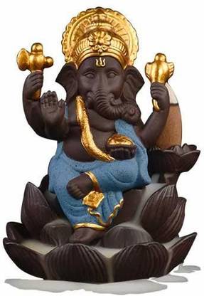 Craftam Lotus Ganesha Smoke Backflow Cone Incense Holder, Decorative Showpiece with 10 Free Smoke Backflow Scented Cone Incenses (G5-Blue) Decorative Showpiece  -  11 cm