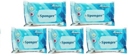 Romsons Spongee Soft Body Cleaning Wipes For Adults (Pack Of 5 X 10 Pcs)
