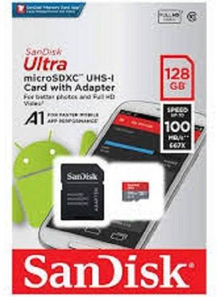 SanDisk 120 GB MicroSDXC Class 10 100 MB/s Ultra MicroSDXC 128 GB MicroSDXC Class 10 100 MB/s  Memory Card Compatible with Mobile, Tablet, Camera, Computer