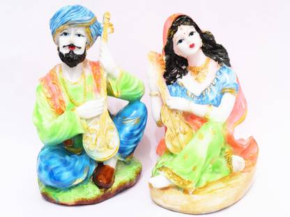 GW Creations Traditional Rajasthani Couple Playing Instrument Ukulele Decorative Showpiece  -  19 cm