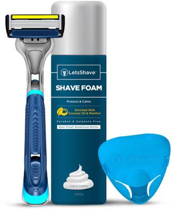 LetsShave Pace 6 Pro Shaving trial kit for Men - Pace 6 Pro Blade with Trimmer + Advanced Razor Handle + Razor Cap + Razor Stand + Shaving Foam 200 g