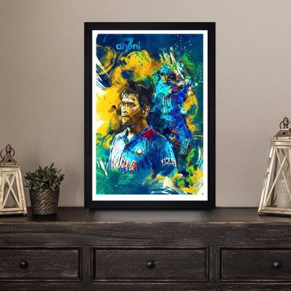 Gallery99 " MAHINDER SINGH DHONI "Textured Paper (Scratch/Dust) Proof Framed Digital Reprint 19.25 inch x 13.25 inch Painting