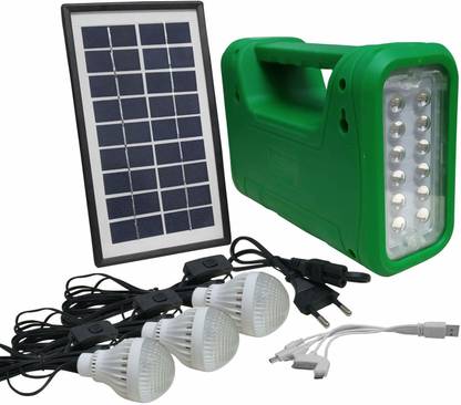 Venus Aqua Solar Lighting System Kit | 3.5 Watts Solar Panel | 3W 3 X 3W LED Bulbs | Charge Controller with Emergency LED Torch Light | 5 in 1 Mobile Charging Wires Solar Light Set