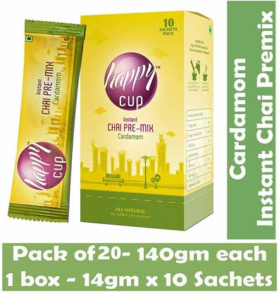 HAPPY CUPS Cardamom Instant Chai Premix (Pack of 20 - 140gm each) Cardamom Tea Box