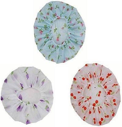 WOMS Elastic Waterproof Shower Caps Free Size Pack of 3