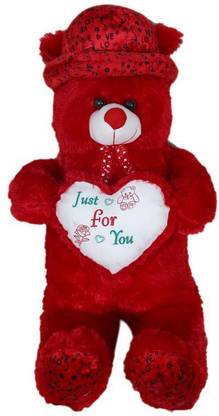 PRG 3 Feet Huggable Cute And Soft Sitting Teddy Bear With Cap & Just For You Heart Red Color  - 100 cm