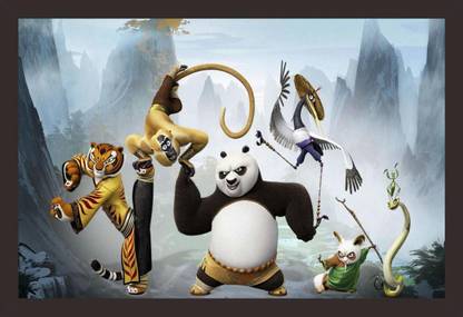 Mad Masters Kung Fu Panda with his Team and Master Shifu 1 Piece Wooden Framed Painting |Wall Art | Home DÃ©cor | Painting Art | Unique Design | Attractive Frames(Mad R1 2156) Oil 12 inch x 18 inch Painting