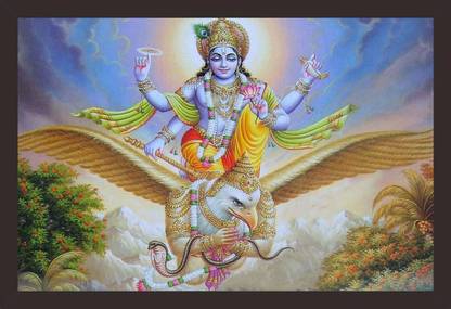 INCREDIBLEFACTORY Garuda Vahana of Lord Vishnu 1 Piece Wooden Framed Painting Oil 12 inch x 18 inch Painting