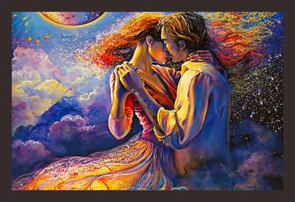 INCREDIBLEFACTORY Beautiful Romantic Love Couple 1 Piece Wooden Framed Painting |Wall Art | Home DÃ©cor | Painting Art | Unique Design | Attractive Frames(Mad R1 2888) Oil 18 inch x 12 inch Painting