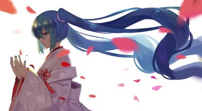Athah Anime Vocaloid Hatsune Miku Long Hair Twintails Blue Hair Blue Eyes Lipstick Girl Japanese Clothes Petal 13*19 inches Wall Poster Matte Finish Paper Print