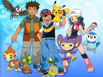 Athah Anime Pokémon Starly Piplup Pikachu Ash Dawn Brock Aipom Chimchar Turtwig Bonsly 13*19 inches Wall Poster Matte Finish Paper Print