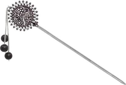V L INTERNATIONAL Japanese Hair Sticks For Bun Oxidised Silver Metal Hair Pin For Hair Bun Bun Stick