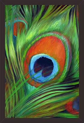 Mad Masters Peacock Feather Art 1 Piece Wooden Framed Painting |Wall Art | Home Décor | Painting Art | Unique Design | Attractive Frames(Mad R1 2956) Oil 18 inch x 12 inch Painting