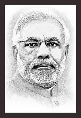 Mad Masters India's Pm Shri Narendra Modi Sketch Art | 1 Piece Wooden Framed Painting |Wall Art | Home Décor | Painting Art | Unique Design | Attractive Frames(Mad 2054) Oil 18 inch x 12 inch Painting