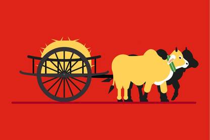 Bullock Cart Paper Art Wall Poster Without Frame (12x18 Inch) Paper Print