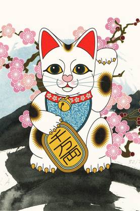 Maneki Neko Luck Cat Paper Art Wall Poster Without Frame (12x18 Inch) Paper Print