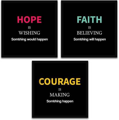 Framed Motivation Quote Art ( 12 inch x 12 inch Each ), Set Of Three Paper Print