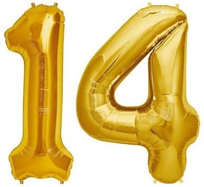 Stylewell Solid Golden Color ( Number 14) 3d Foil Letter Balloon