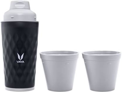 Vaya Drynk Black Insulated Stainless Steel Thermos Flask with Gulper Lid & 2 Cups - 350 ml Flask