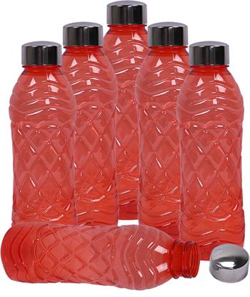 KUBER INDUSTRIES Plastic 6 Pieces Fridge Water Bottle Set with Stainless Steel Lid- 1000 ML (Red) 1000 ml Bottle